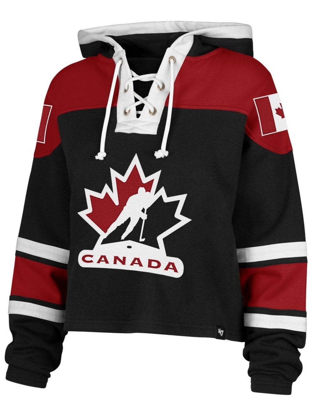 '47 Women's Hockey Canada Collection Lace-Up Hoodie Sweatshirt - Black & Red